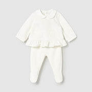 Mayoral Kışlık Kız Bebek Bluz Patikli Pantolon Tulum Set Ekru