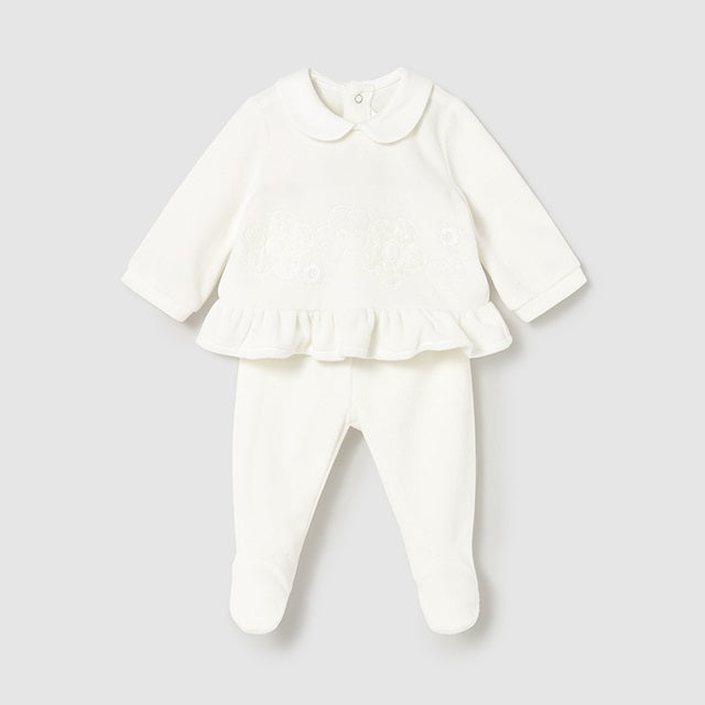 Mayoral Kışlık Kız Bebek Bluz Patikli Pantolon Tulum Set Ekru