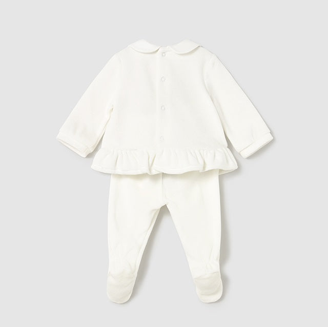 Mayoral Kışlık Kız Bebek Bluz Patikli Pantolon Tulum Set Ekru