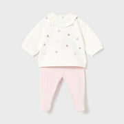 Mayoral Kışlık Kız Bebek Bluz Patikli Pantolon Tulum Set Pembe