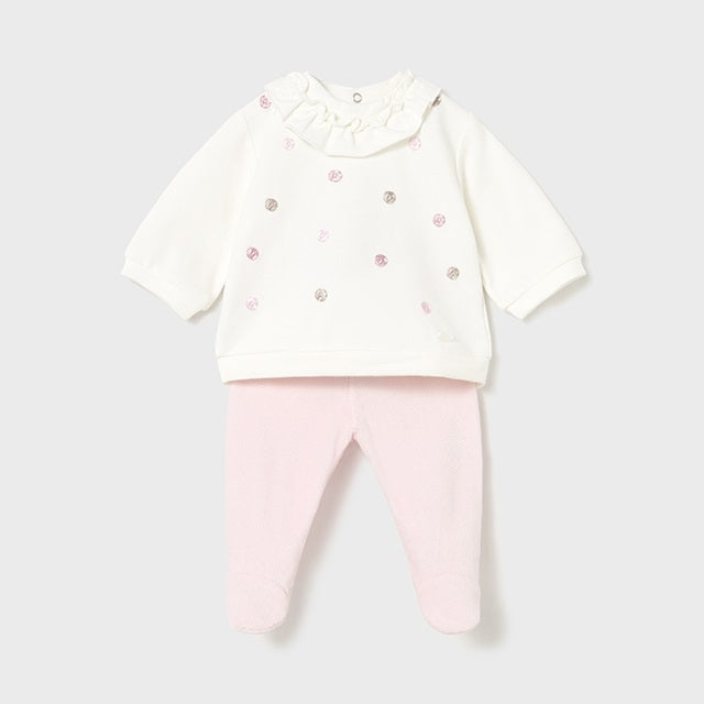 Mayoral Kışlık Kız Bebek Bluz Patikli Pantolon Tulum Set Pembe