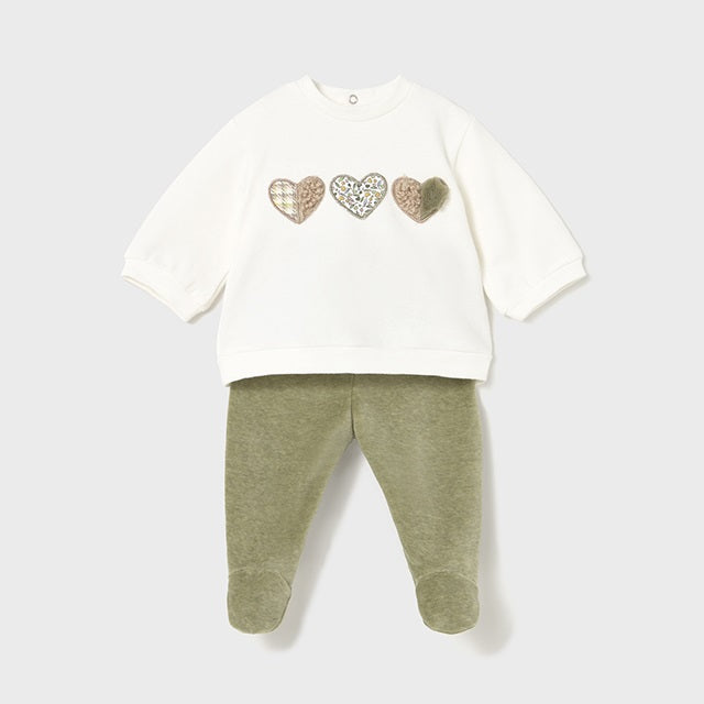 Mayoral Kışlık Kız Bebek Bluz Patikli Pantolon Tulum Set Yeşil