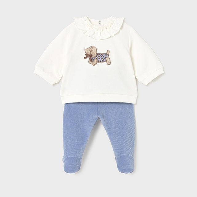 Mayoral Kışlık Kız Bebek Bluz Patikli Pantolon Tulum Set Mavi