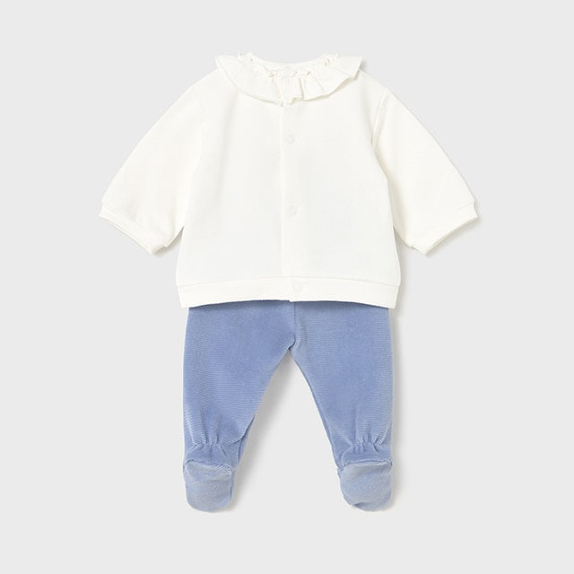 Mayoral Kışlık Kız Bebek Bluz Patikli Pantolon Tulum Set Mavi