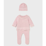 Mayoral Kışlık Kız Bebek Örme Bluz Patikli Pantolon Tulum Bere Set Pembe