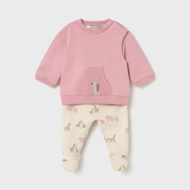Mayoral Kışlık Kız Bebek Bluz Patikli Pantolon Tulum Set Pembe
