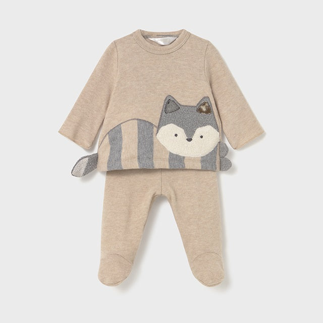 Mayoral Kışlık Kız Bebek Bluz Patikli Pantolon Tulum Set Bej