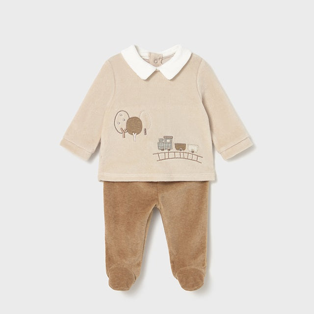 Mayoral Kışlık Erkek Bebek Bluz Patikli Pantolon Tulum Set Bej