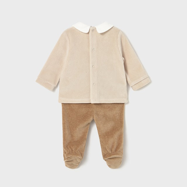 Mayoral Kışlık Erkek Bebek Bluz Patikli Pantolon Tulum Set Bej