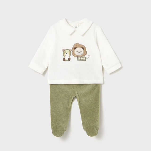 Mayoral Kışlık Erkek Bebek Bluz Patikli Pantolon Tulum Set Yeşil