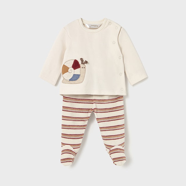 Mayoral Kışlık Erkek Bebek Bluz Patikli Pantolon Tulum Set Ekru