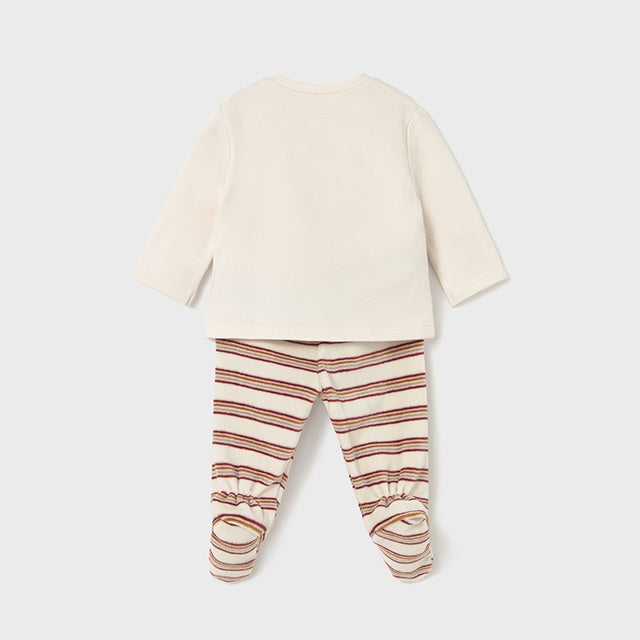 Mayoral Kışlık Erkek Bebek Bluz Patikli Pantolon Tulum Set Ekru