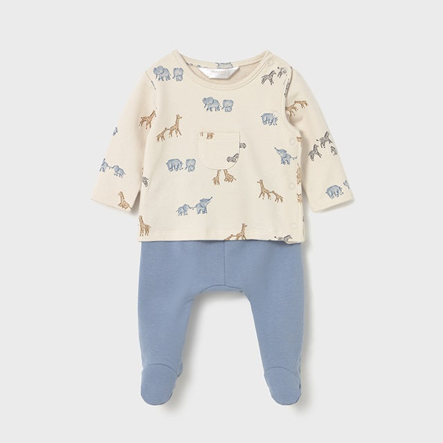 Mayoral Kışlık Erkek Bebek Bluz Patikli Pantolon Tulum Set Mavi