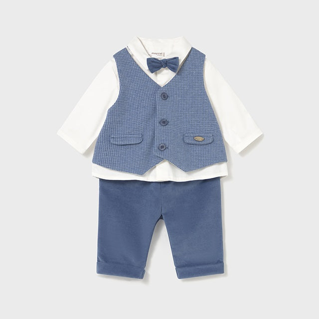 Mayoral Kışlık Erkek Bebek Papyonlu Gömlek Yelek Pantolon Set Mavi