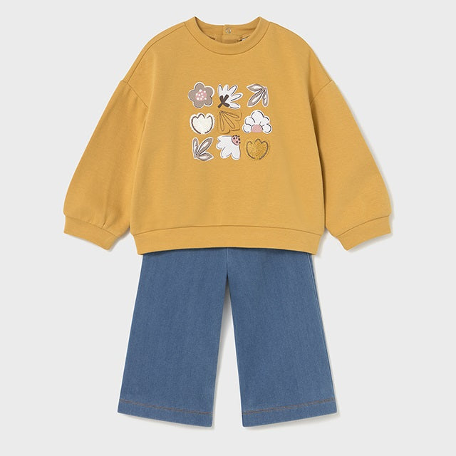 Mayoral Kışlık Kız Bebek Sweatshirt  Pantolon Set Sarı