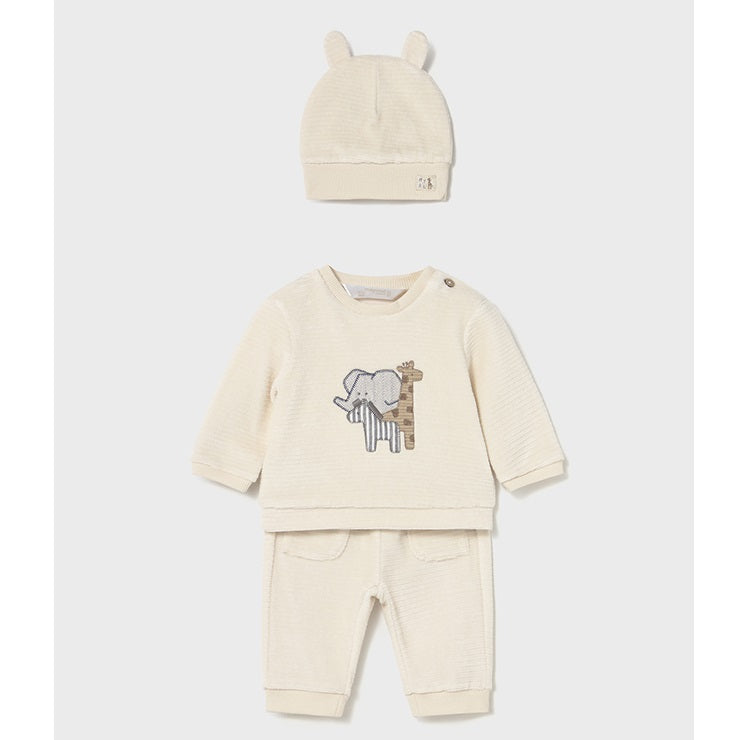 Mayoral Kışlık Erkek Bebek Sweatshirt Eşofman Bere Set Bej