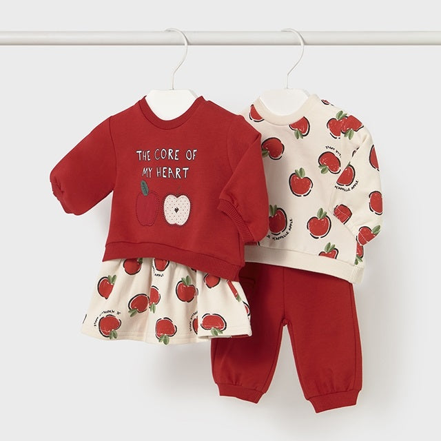 Mayoral Kışlık Kız Bebek Sweatshirt Eşofman Etek Dörtlü Set Kırmızı