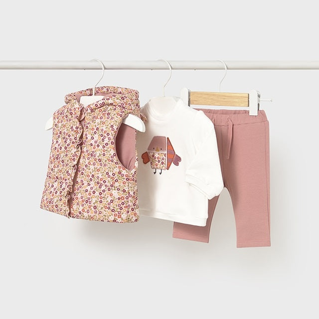 Mayoral Kışlık Kız Bebek Anorak Yelek Bluz Eşofman Set Pembe