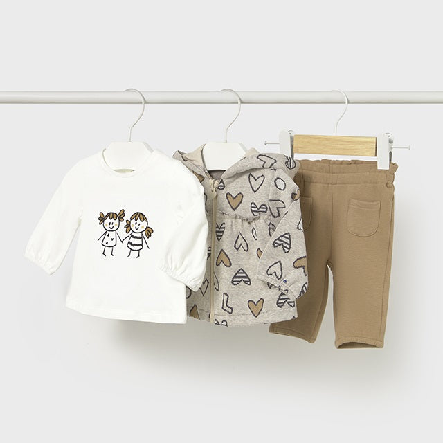 Mayoral Kışlık Kız Bebek Ceket Bluz Eşofman Set Bej