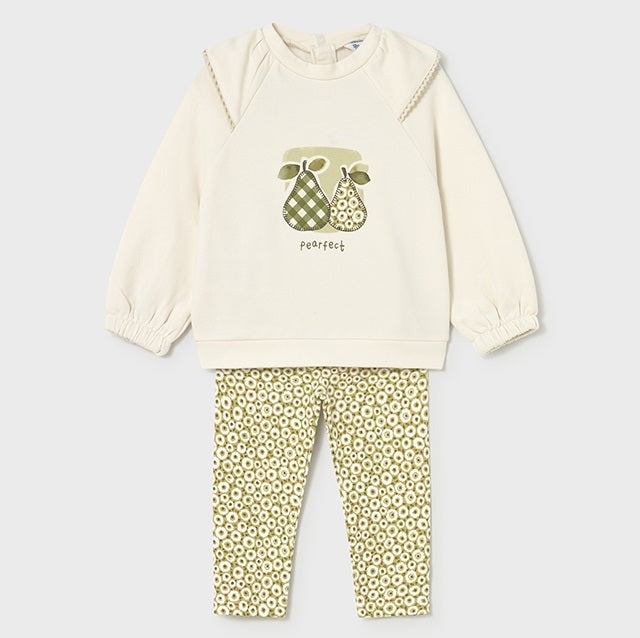 Mayoral Kışlık Kız Bebek Sweatshirt Tayt Pantolon Set Ekru