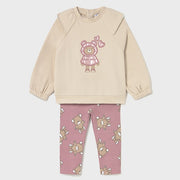 Mayoral Kışlık Kız Bebek Sweatshirt Tayt Pantolon Set Bej