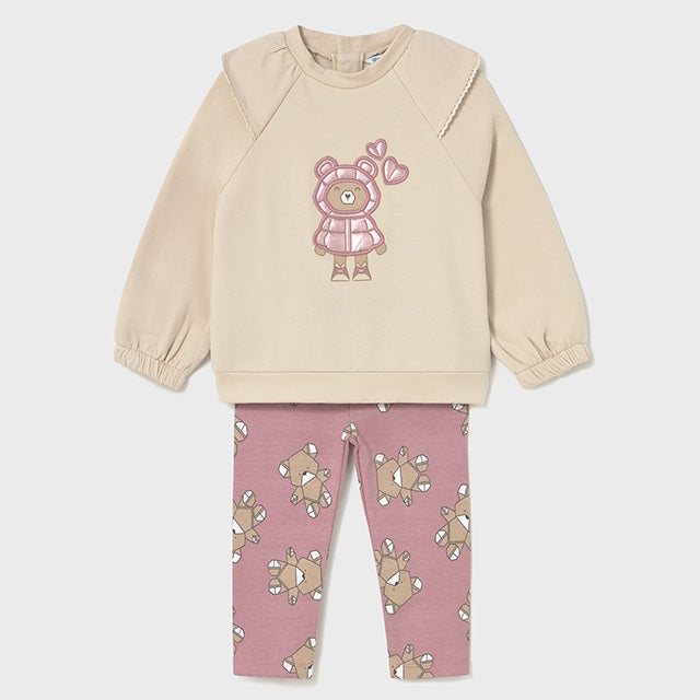 Mayoral Kışlık Kız Bebek Sweatshirt Tayt Pantolon Set Bej