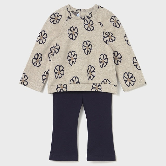 Mayoral Kışlık Kız Bebek Sweatshirt Tayt Pantolon Set Bej