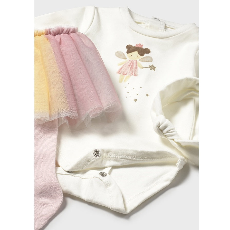 Mayoral Kışlık Kız Bebek Body Bluz Tütü Set Ekru