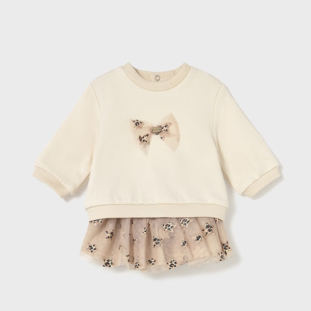 Mayoral Kışlık Kız Bebek Sweatshirt Tütü Etek Set Bej