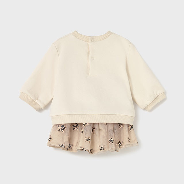 Mayoral Kışlık Kız Bebek Sweatshirt Tütü Etek Set Bej