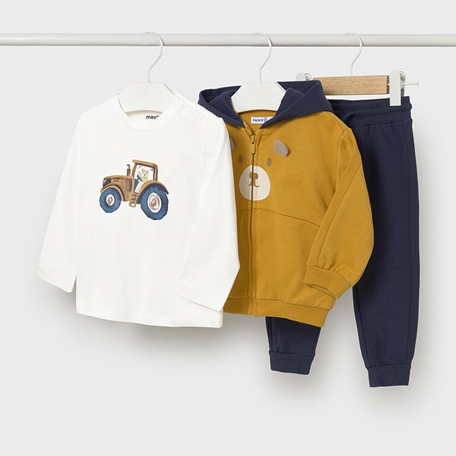 Mayoral Kışlık Erkek Bebek Ceket T-shirt Eşofman Üçlü Set Sarı