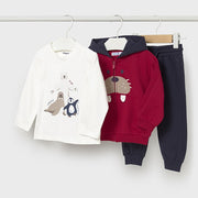 Mayoral Kışlık Erkek Bebek Ceket T-shirt Eşofman Üçlü Set Kırmızı