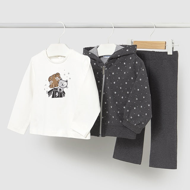 Mayoral Kışlık Kız Bebek Ceket T-shirt Eşofman Üçlü Set Siyah
