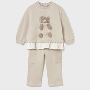 Mayoral Kışlık Kız Bebek Sweatshirt Eşofman İkili Set Bej