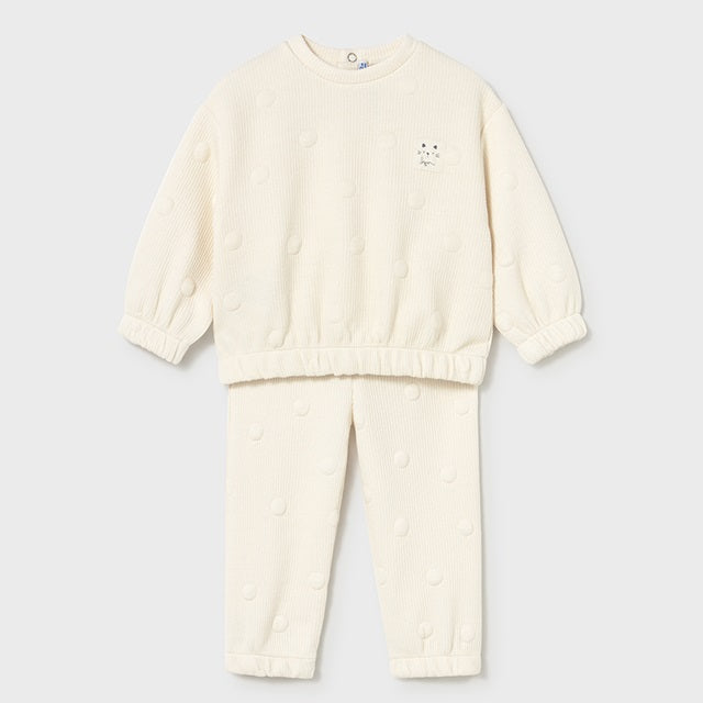 Mayoral Kışlık Kız Bebek Sweatshirt Eşofman İkili Set Bej
