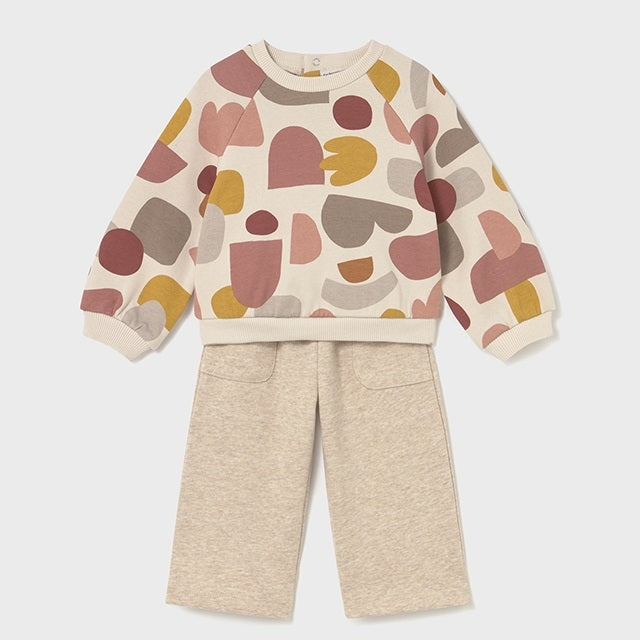 Mayoral Kışlık Kız Bebek Sweatshirt Eşofman İkili Set Bej
