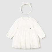 Mayoral Kışlık Kız Bebek Tül Elbise Saç Bandı Set Ekru