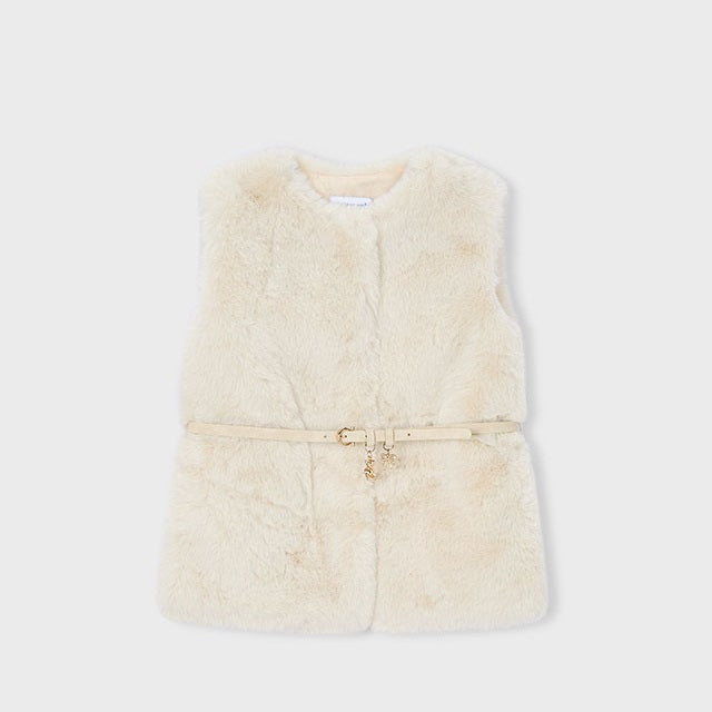 Mayoral Kışlık Kız Kürklü Kemerli Yelek Ekru