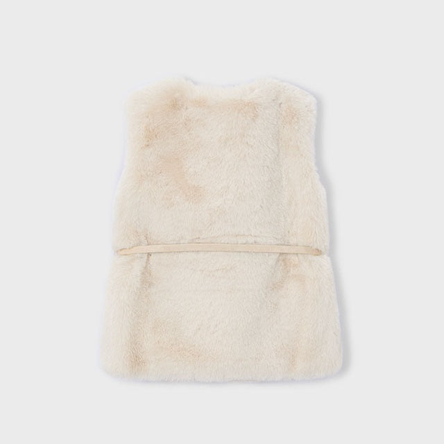 Mayoral Kışlık Kız Kürklü Kemerli Yelek Ekru