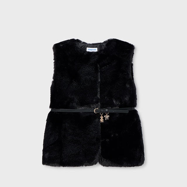 Mayoral Kışlık Kız Kürklü Kemerli Yelek Siyah