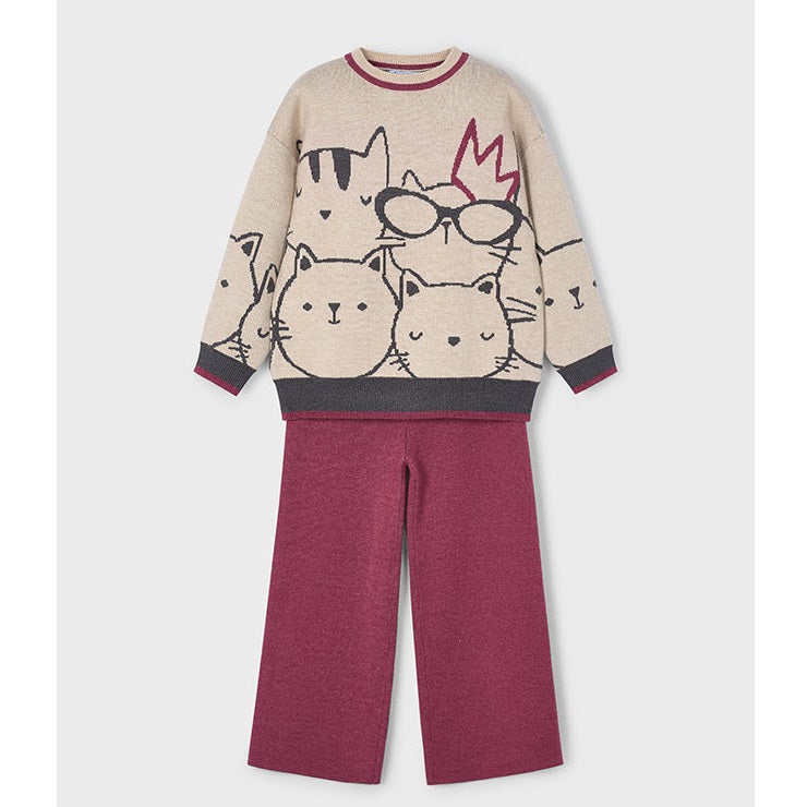Mayoral Kışlık Kız Örme Sweatshirt Pantolon Set Bej