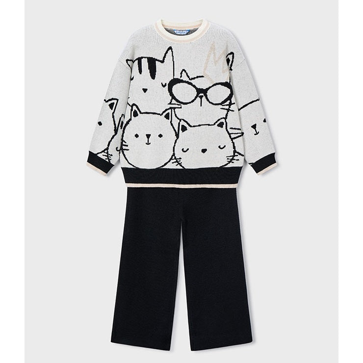 Mayoral Kışlık Kız Örme Sweatshirt Pantolon Set Ekru