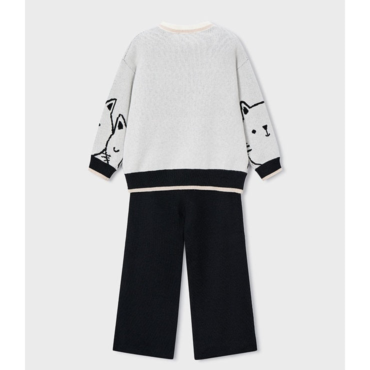 Mayoral Kışlık Kız Örme Sweatshirt Pantolon Set Ekru