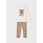 Mayoral Kışlık Kız Uzun Kol T-shirt Tayt Set Ekru