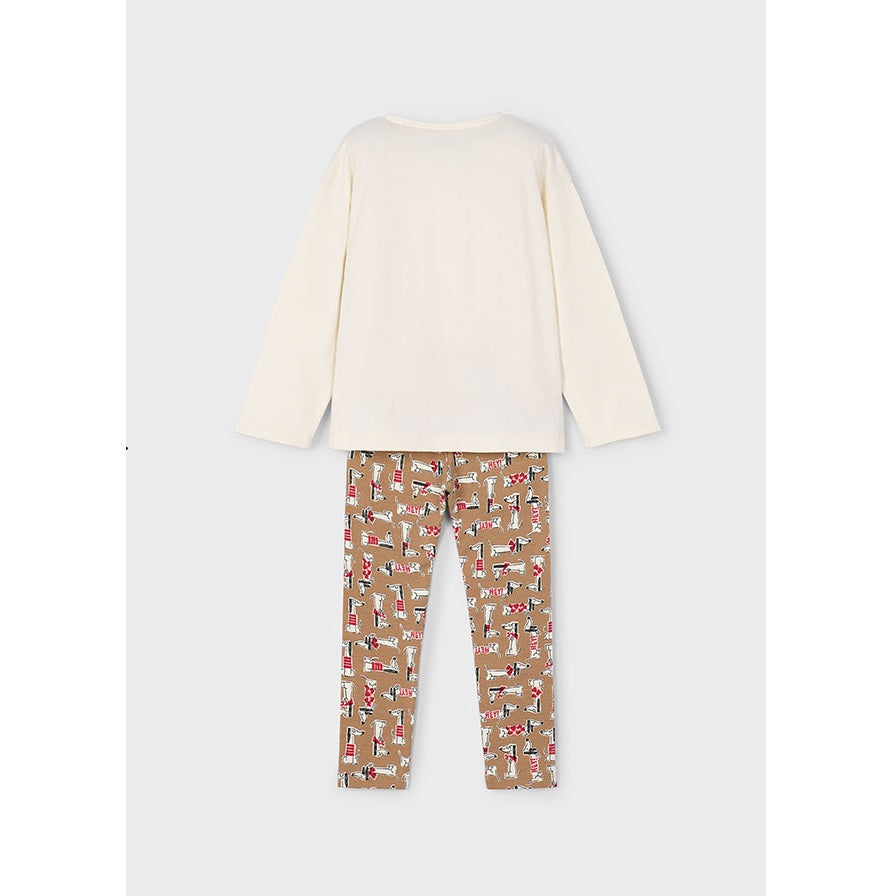 Mayoral Kışlık Kız Uzun Kol T-shirt Tayt Set Ekru
