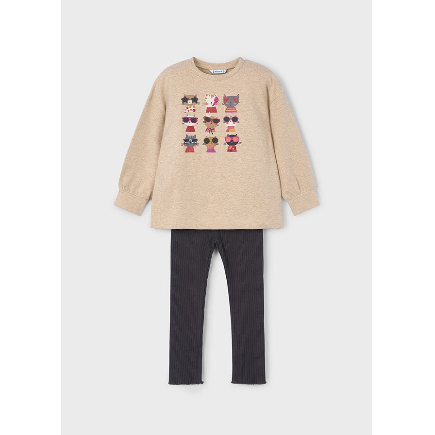Mayoral Kışlık Kız Sweatshirt Tayt Set Bej