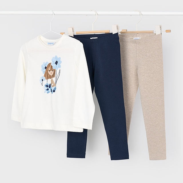 Mayoral Kışlık Kız Uzun Kol T-shirt Tayt Üçlü Set Lacivert