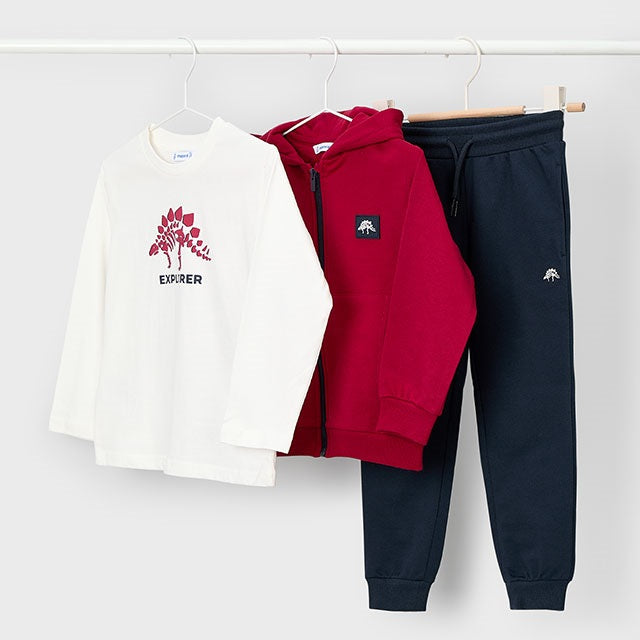 Mayoral Kışlık Erkek Kapşonlu Ceket T-shirt Eşofman Üçlü Set Kırmızı