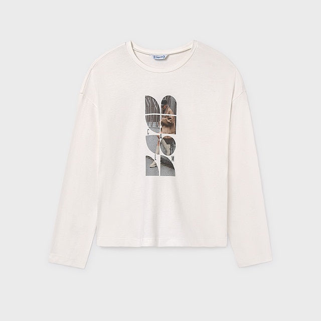 Mayoral Kışlık Kız Uzun Kol T-shirt Ekru