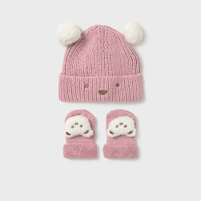 Mayoral Kışlık Kız Bebek Örme Bere Eldiven Set Pembe